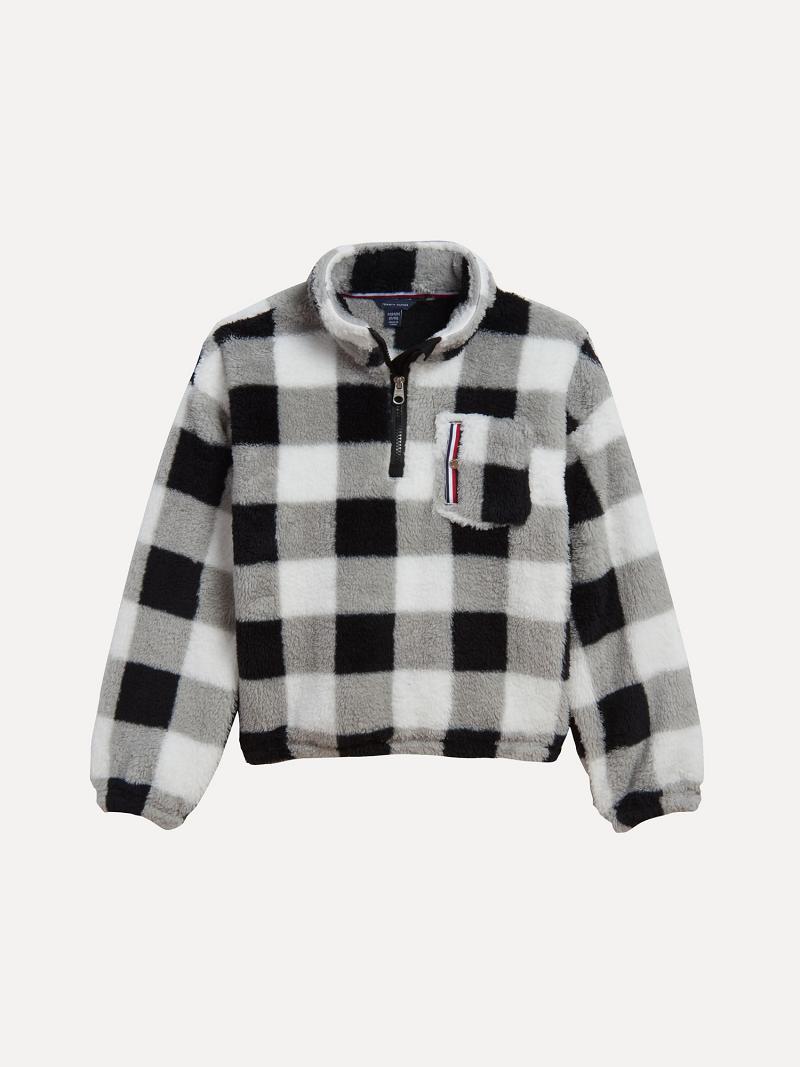 Lány Tommy Hilfiger Little Check Popover Fleece Pulóverek Fehér Fekete | HU 1883DFM